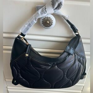 NWT Heartlove Quilted Half Moon Shoulder & Crossbody Bag Black with Pouch